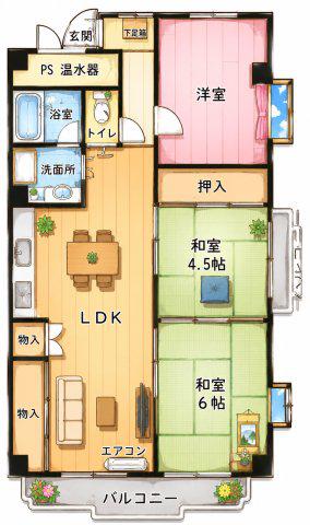 フラワーマンション(3LDK/1階)の間取り写真