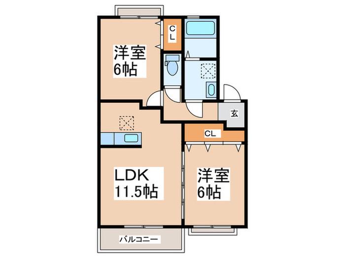 ティアラ観世音寺(2LDK/2階)の間取り写真