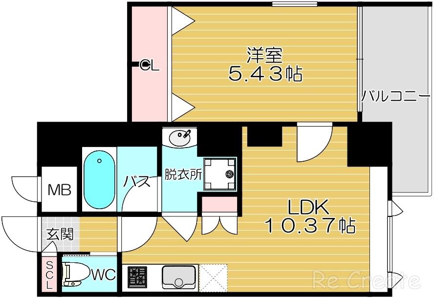 プレジオ難波ASIAN(1LDK/9階)の間取り写真