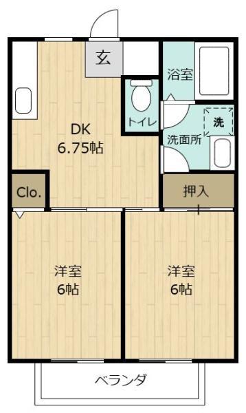セルアーモ・大和田仙波(2DK/2階)の間取り写真