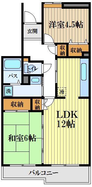 コーポレート小金井梶野通(2LDK/1階)の間取り写真