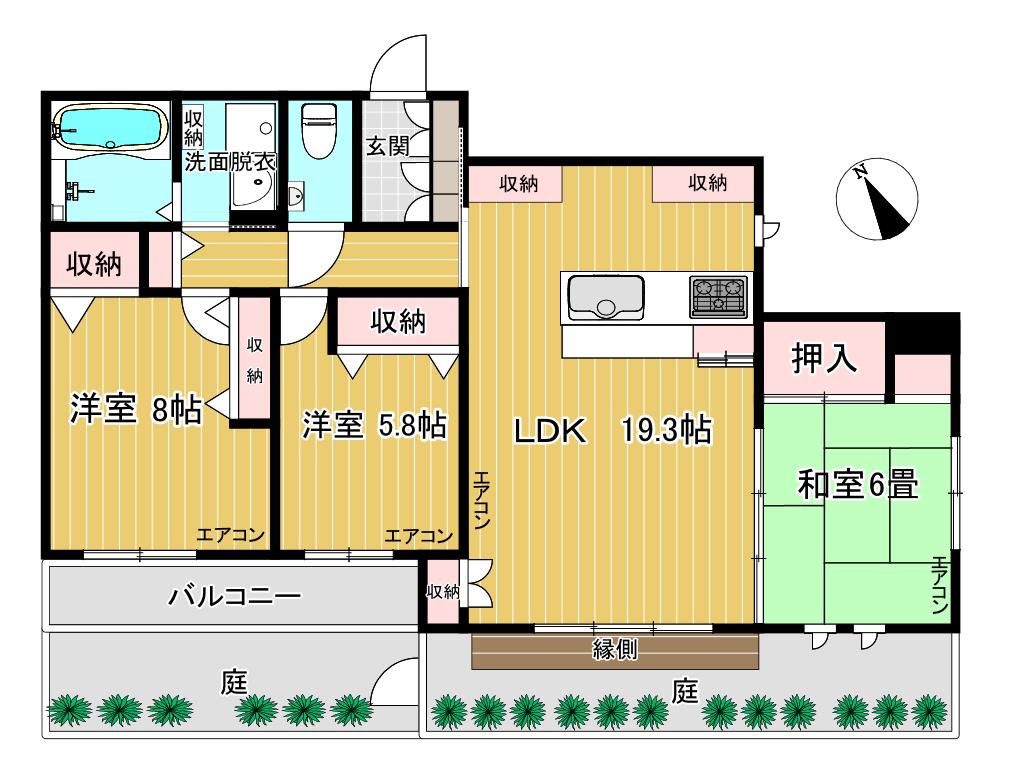 ルシェロ成城(3LDK/1階)の間取り写真