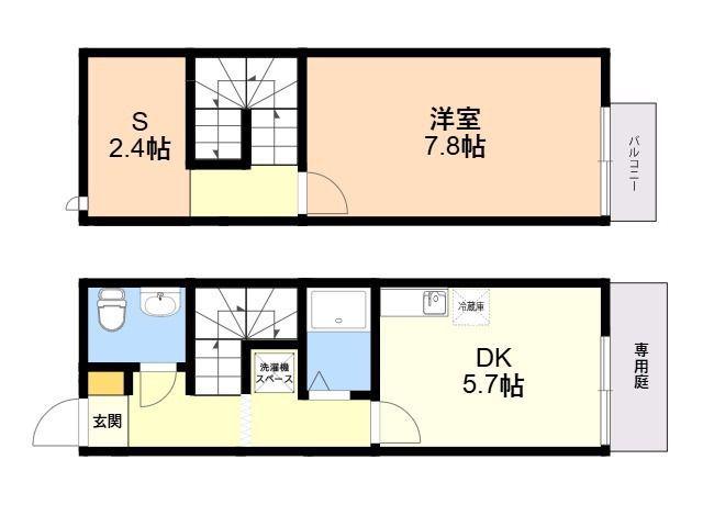 リースランド伊都Ⅱ A棟(1DK/2階)の間取り写真