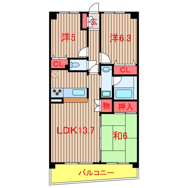 モンテローザ緑が丘(3LDK/2階)の間取り写真