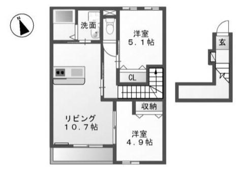 エスポワールミニオンII(2LDK/2階)の間取り写真