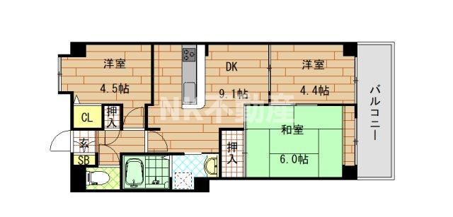 近鉄奈良線 若江岩田駅 徒歩2分 29階建 築25年(3LDK/8階)の間取り写真