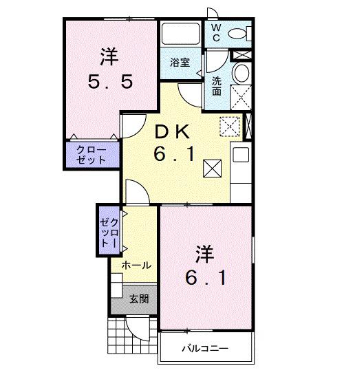 エテルノ B(2DK/1階)の間取り写真