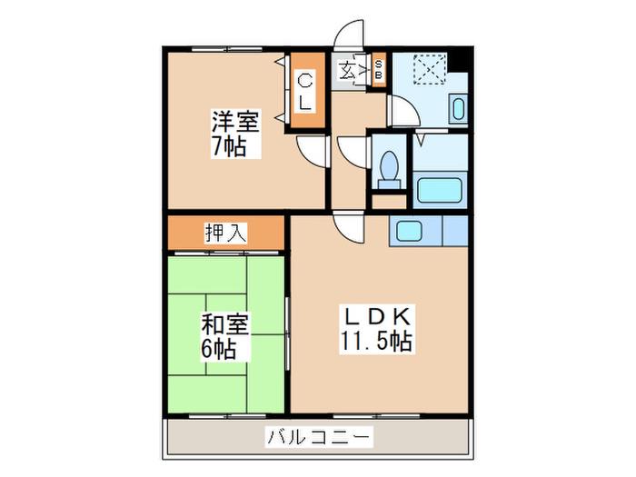 ホワイトベア杉塚(2LDK/1階)の間取り写真