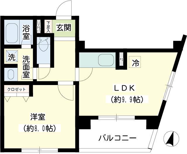 ルート山手(1LDK/2階)の間取り写真