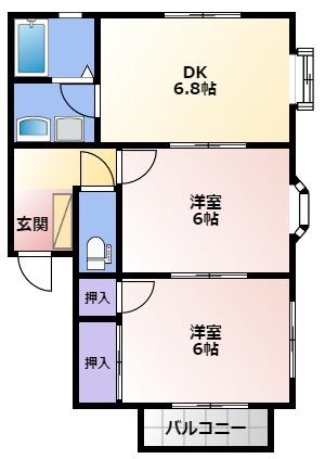 グリーンハイツヒロタカD(2DK/2階)の間取り写真