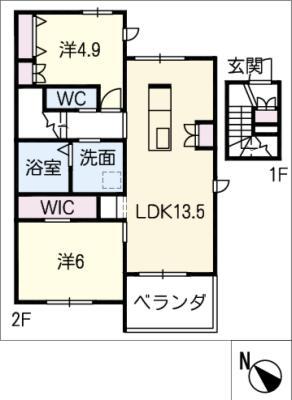 グラツィオーソ一宮富士(2LDK/2階)の間取り写真