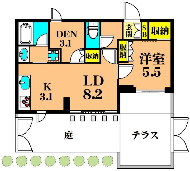 フレンシア玉川田園調布(1SLDK/1階)の間取り写真