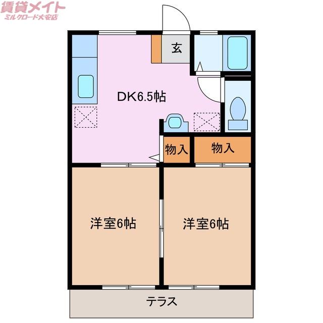 サンシティアイリス(2DK/1階)の間取り写真