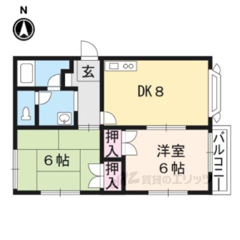 京阪本線 龍谷大前深草駅 徒歩4分 2階建 築33年(2LDK/1階)の間取り写真
