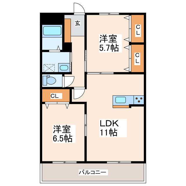 クロノス52鶴羽田(2LDK/1階)の間取り写真