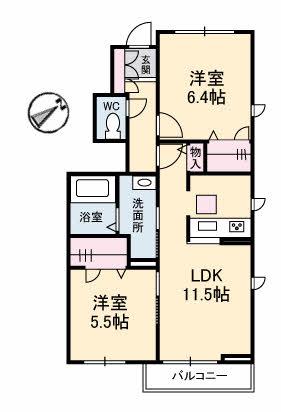 アーバンコート光(2LDK/1階)の間取り写真