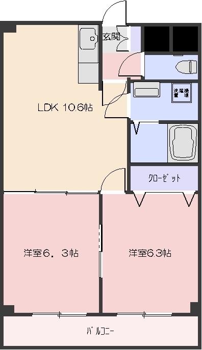 サニーヒルズ大福(2LDK/4階)の間取り写真
