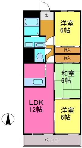 アベニュー藤(3LDK/4階)の間取り写真