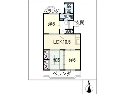 ロイヤルハイツ三本木(3LDK/2階)の間取り写真