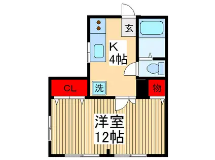 アップルパイII(1K/2階)の間取り写真