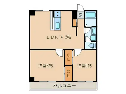 レジデンス横浜鶴見(2LDK/2階)の間取り写真
