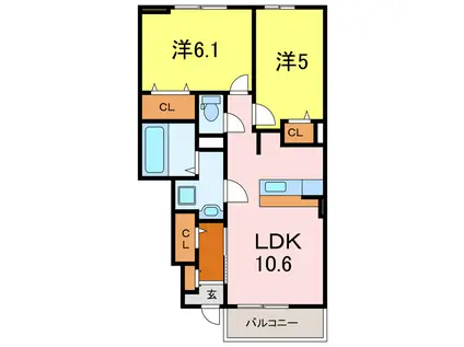アサヒハイツ(2LDK/1階)の間取り写真