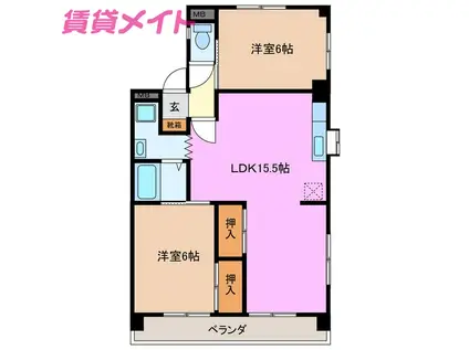 ソシアルドミール東館(2LDK/1階)の間取り写真