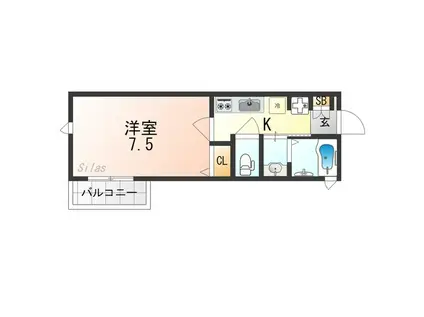 レーベンII(1K/1階)の間取り写真