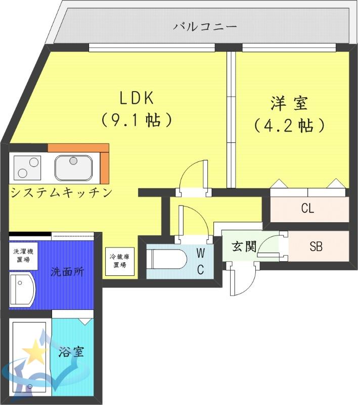 ヴェネーノ円山(1LDK/2階)の間取り写真