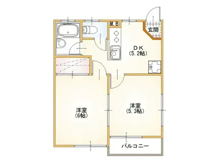 ベルエールタナカ(2K/2階)の間取り写真