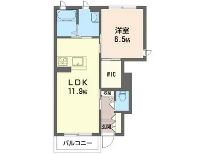 アミーコート(1LDK/1階)の間取り写真