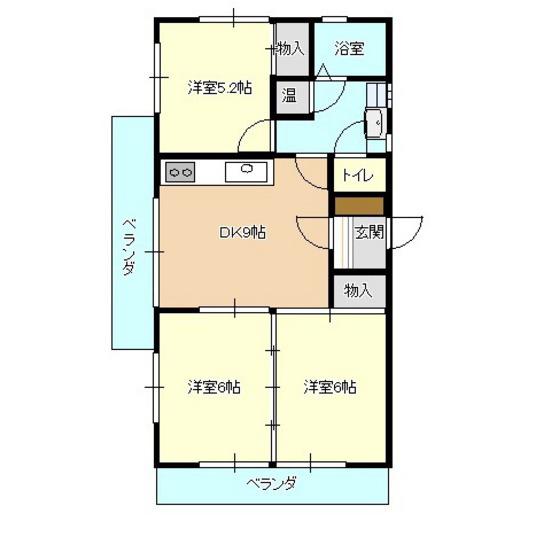 ライブタウン浜田A(3DK/1階)の間取り写真