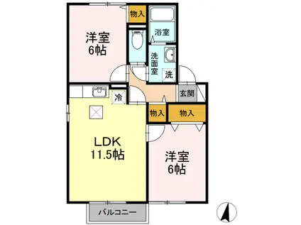 グリーンベルズ B棟(2LDK/1階)の間取り写真