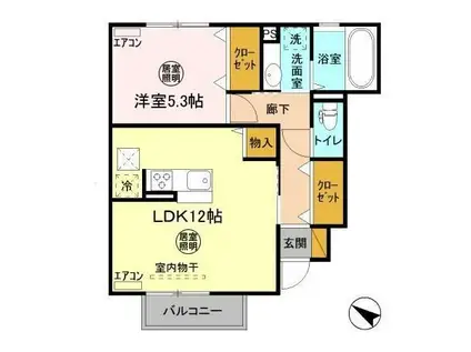 LESPOIR(1LDK/1階)の間取り写真