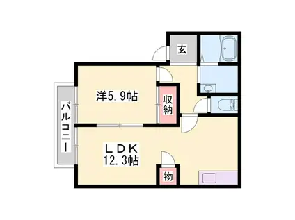 プリムローズB棟(1LDK/1階)の間取り写真