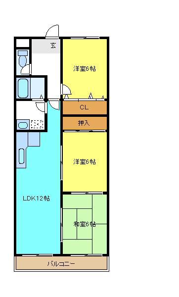 HIGASHIOマンション(3LDK/1階)の間取り写真