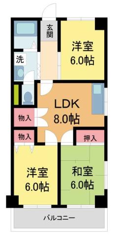 宝塚第三バイオレット(3LDK/5階)の間取り写真