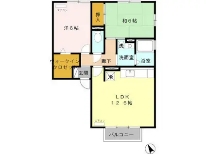 ガーラウエストA棟(2LDK/2階)の間取り写真