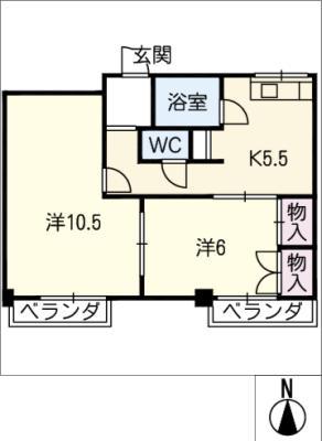一光静里ビル(2K/2階)の間取り写真
