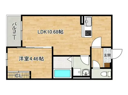 BRAVE BASE三萩野(1LDK/3階)の間取り写真