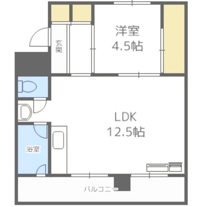 ビレッジハウス宮の沢5号棟(1LDK/4階)の間取り写真