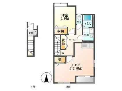 ベルプラウド(1LDK/2階)の間取り写真