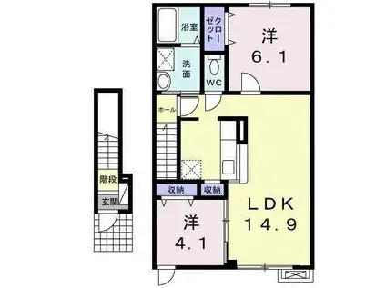 ボンヌールコート(2LDK/2階)の間取り写真