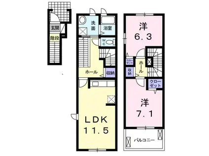 カレント・レジデンス(2LDK/2階)の間取り写真
