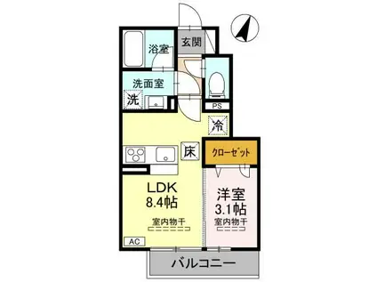 グリーンリーフ(1LDK/1階)の間取り写真