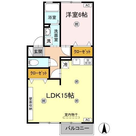 ボナール立江(1LDK/1階)の間取り写真