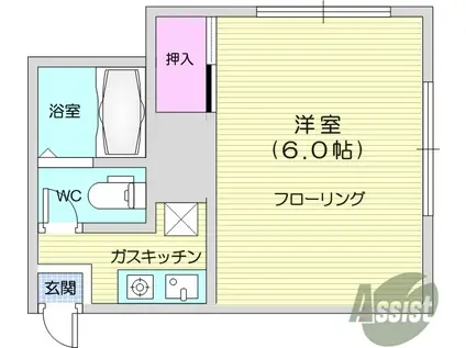 山河フラット(1K/2階)の間取り写真