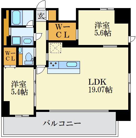 アクシオン薬院プレミアム(2LDK/12階)の間取り写真