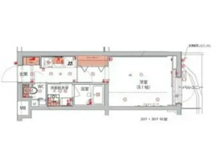 ハーモニーレジデンス新宿ザノース(1K/2階)の間取り写真