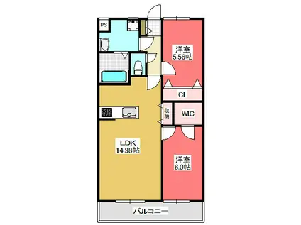 大谷場アパート(2LDK/2階)の間取り写真